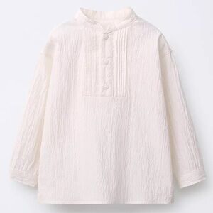 Zara Kids Textured Shirt With Mandarin Collar (Ercu)